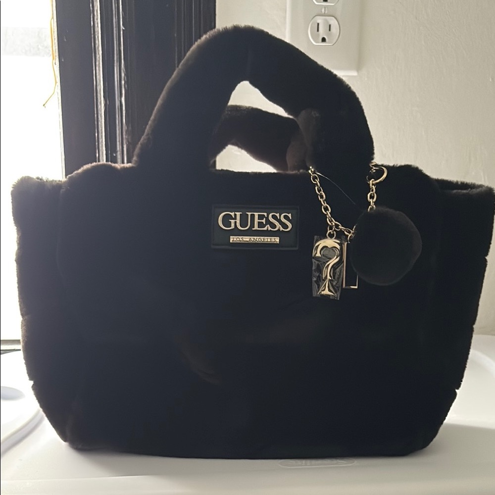 GUESS Black Faux Fur Tote Bag